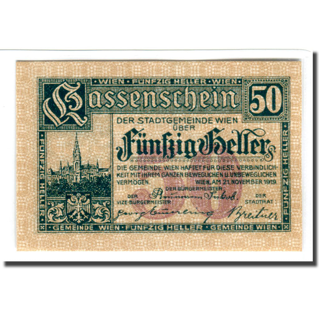 Banknote, Austria, Wien N.Ö. Stadtgemeinde, 50 Heller, texte 1, 1920