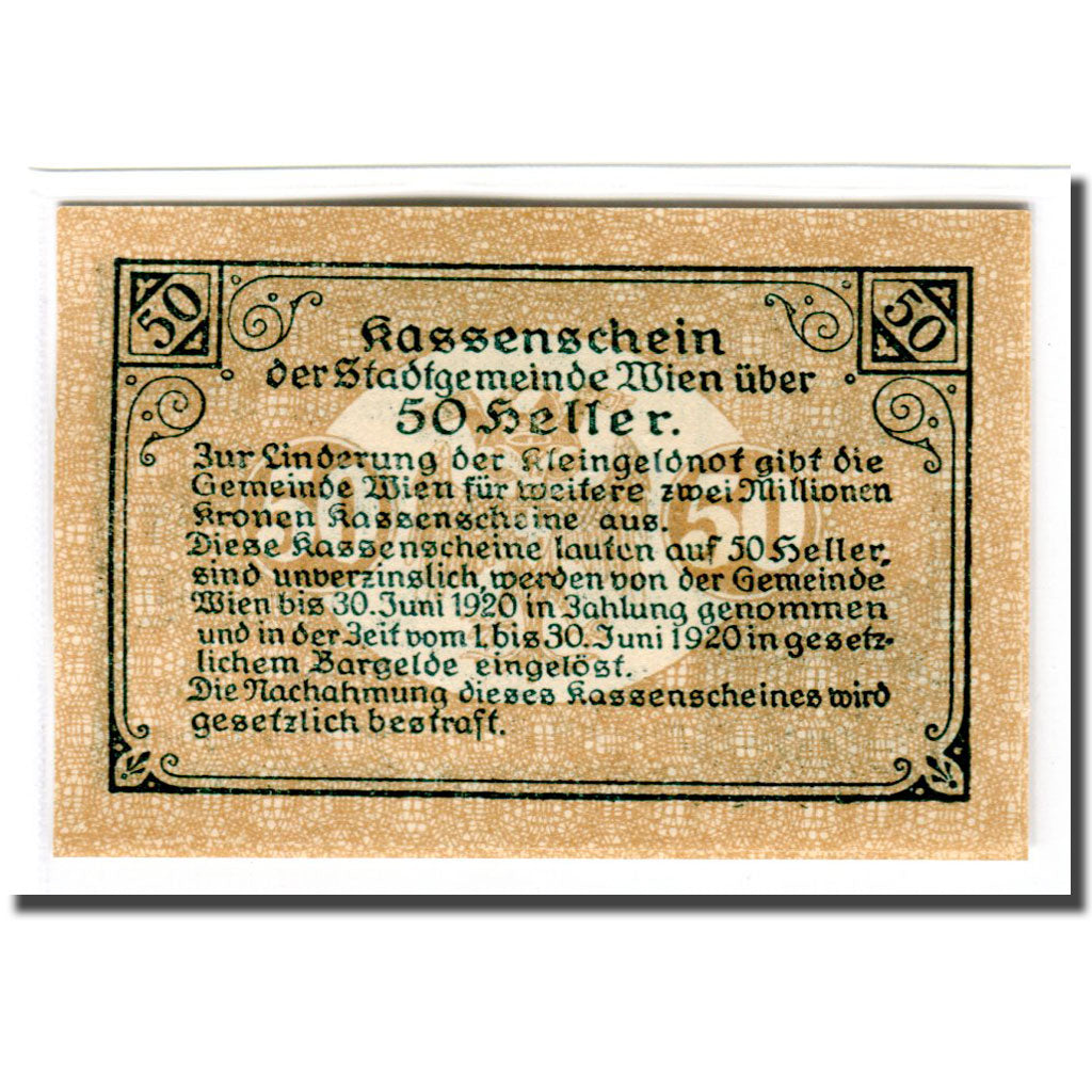 Banknote, Austria, Wien N.Ö. Stadtgemeinde, 50 Heller, texte 1, 1920