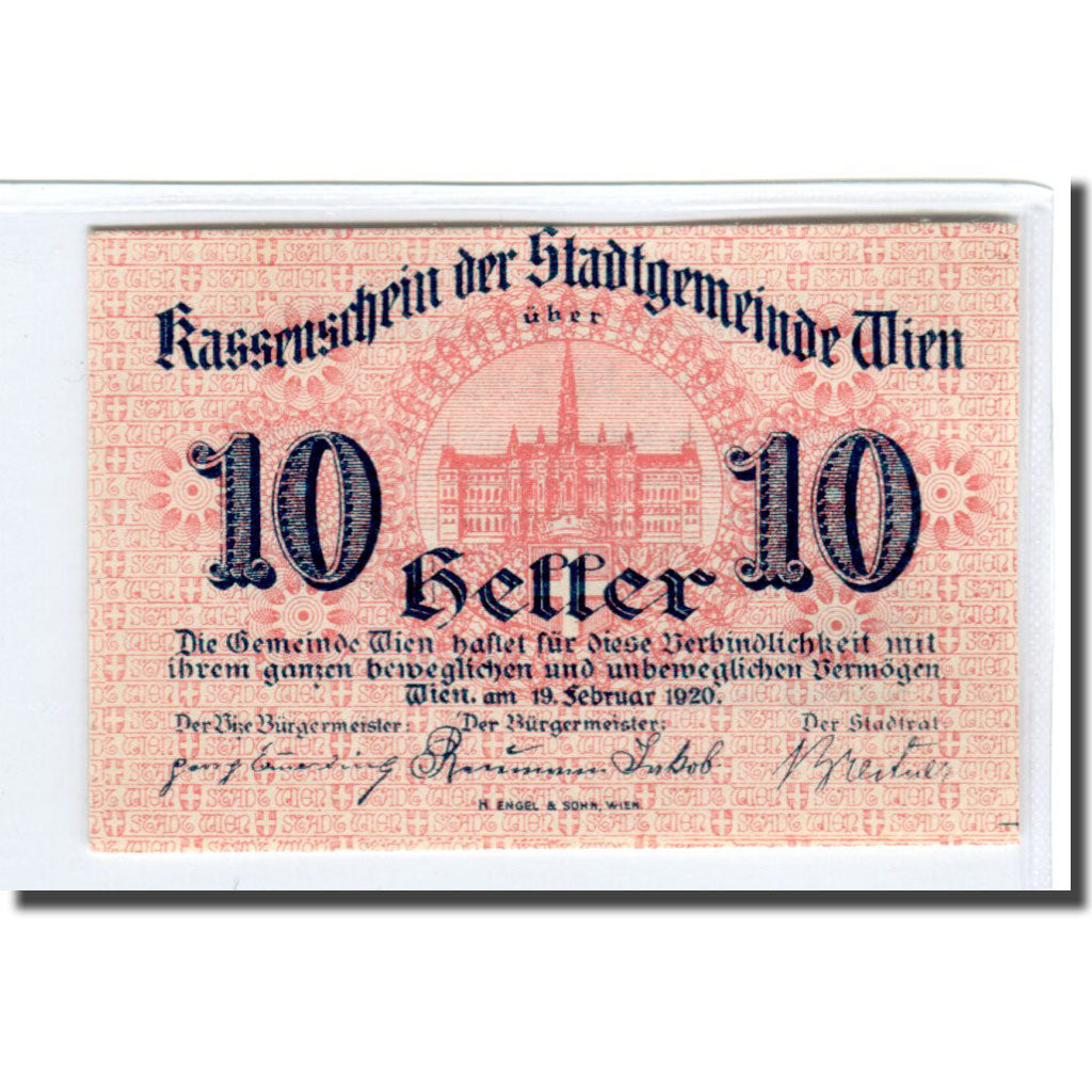 Billet, Autriche, Wien N.Ö. Stadtgemeinde, 10 Heller, Texte 2, 1920