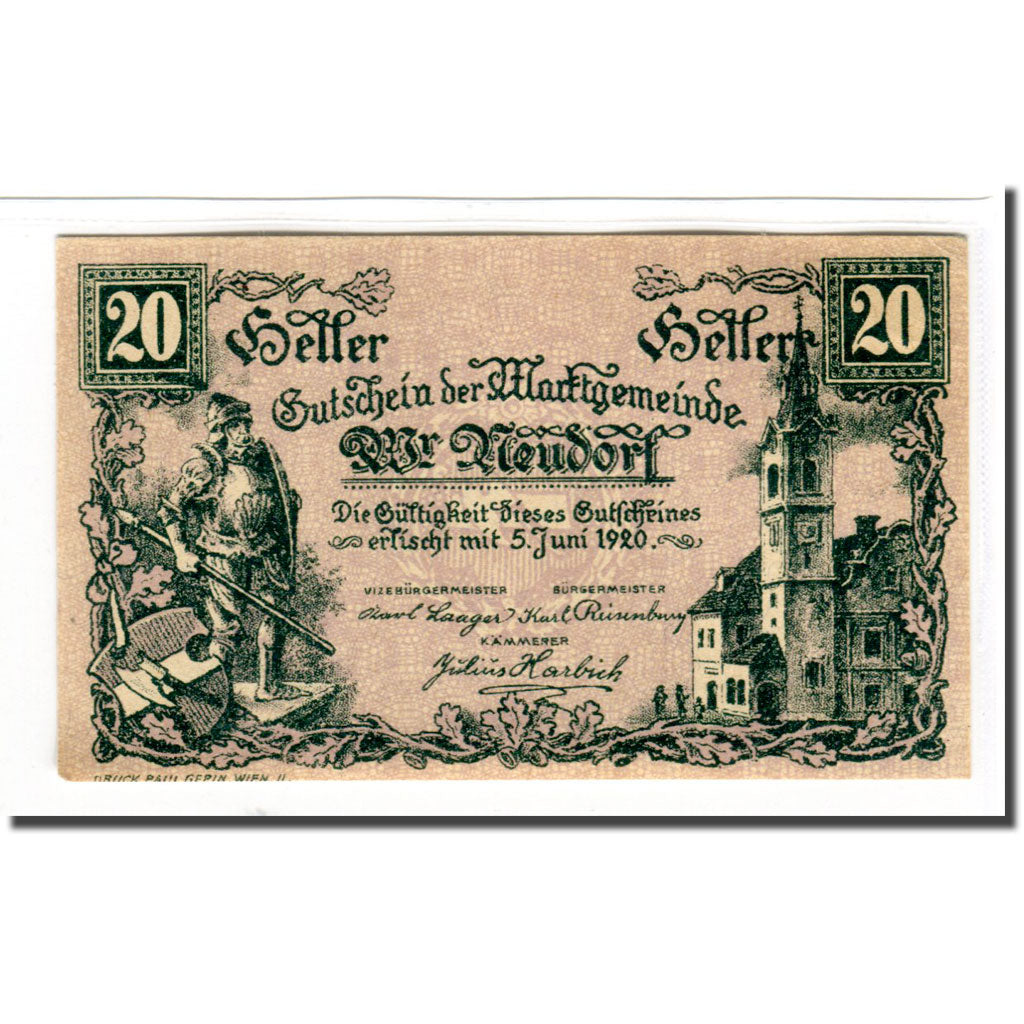 Banknote, Austria, Wiener Neudorf N.Ö. Marktgemeinde, 20 Heller, N.D, 1920
