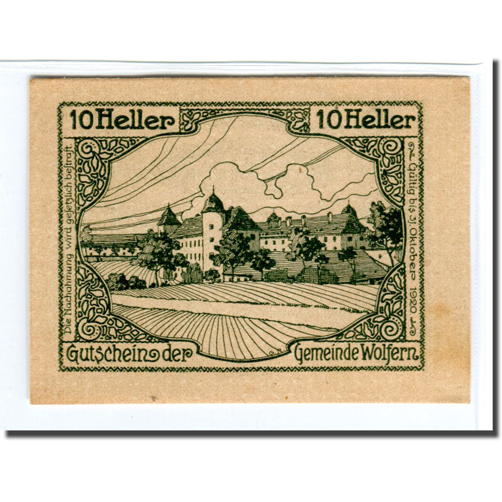 Banknote, Austria, Wolfern, 10 Heller, valeur faciale, 1920, UNC(63), Mehl:1248