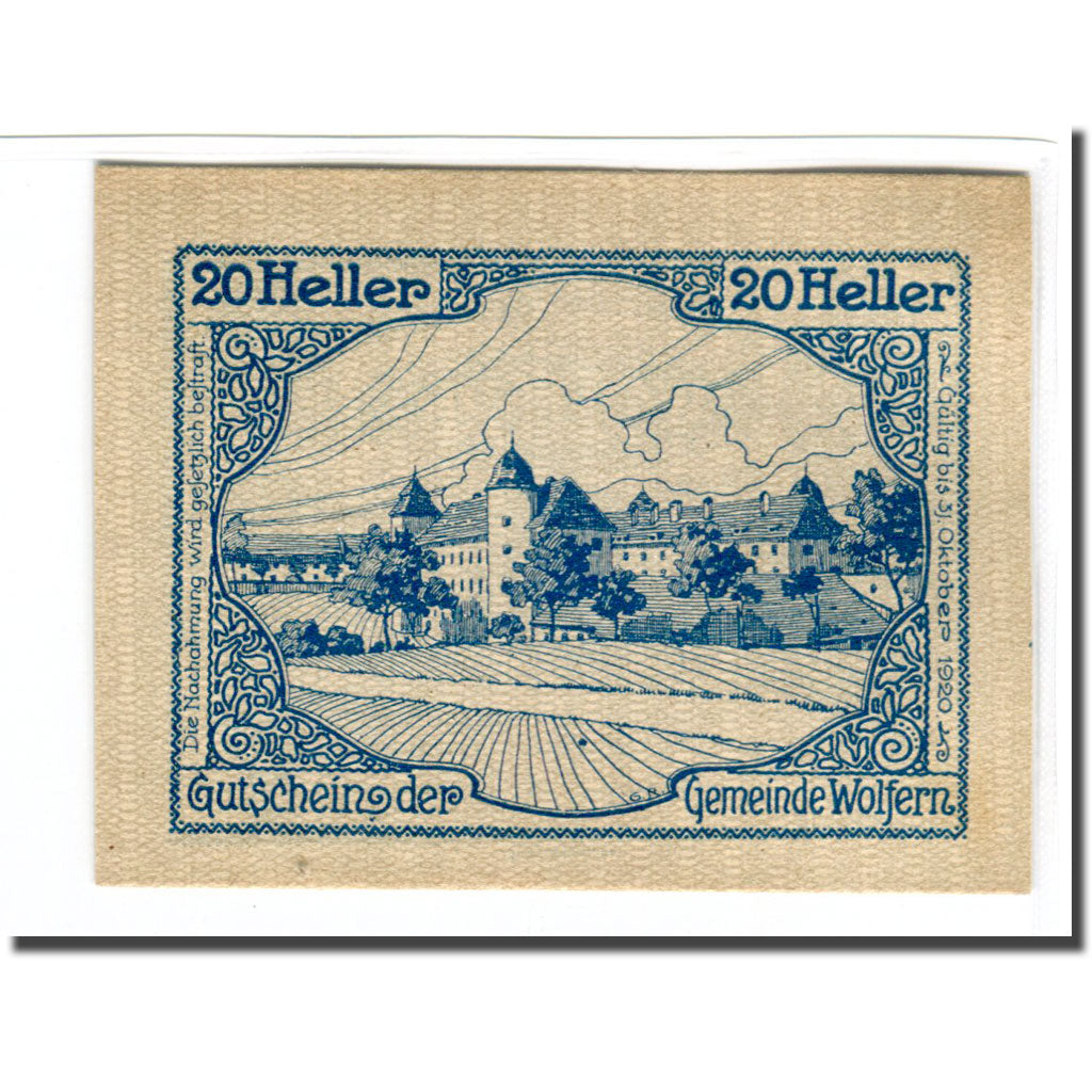 Banknote, Austria, Wolfern, 20 Heller, valeur faciale 1, 1920, UNC(63)