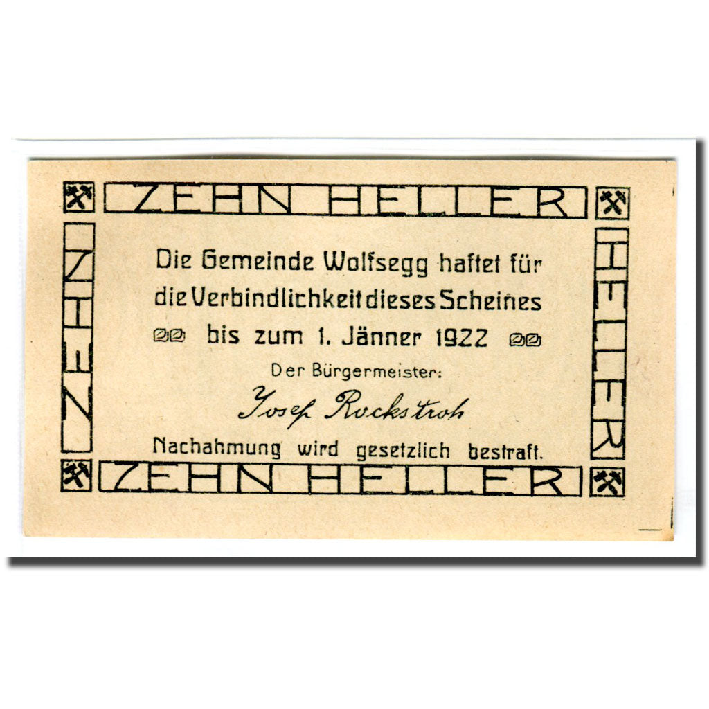 Banconote, Austria, Wolfsegg, 10 Heller, Texte, 1920, SPL, Mehl:1250II