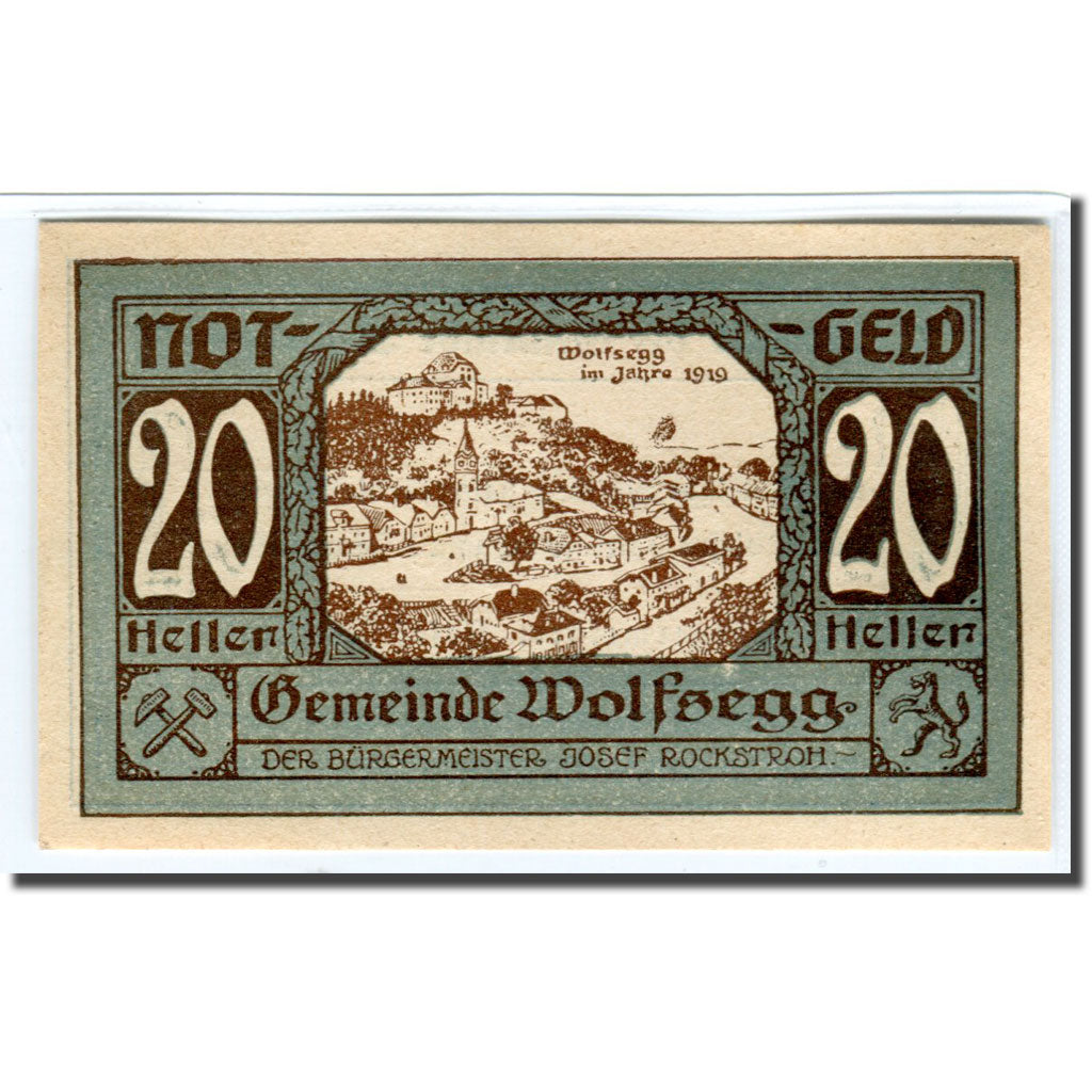Banknote, Austria, Wolfsegg, 20 Heller, texte 1, 1920, UNC(63), Mehl:1250Ia