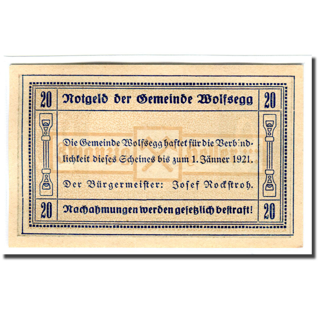Banknote, Austria, Wolfsegg, 20 Heller, texte 1, 1920, UNC(63), Mehl:1250Ia