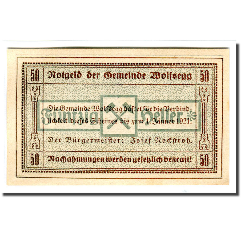Billete, Austria, Wolfsegg, 50 Heller, Texte 2, 1920, SC, Mehl:1250Ia