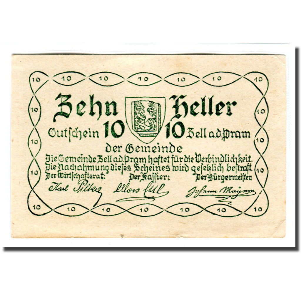 Geldschein, Österreich, Zell an der Pram O.Ö. Gemeinde, 10 Heller, arbre