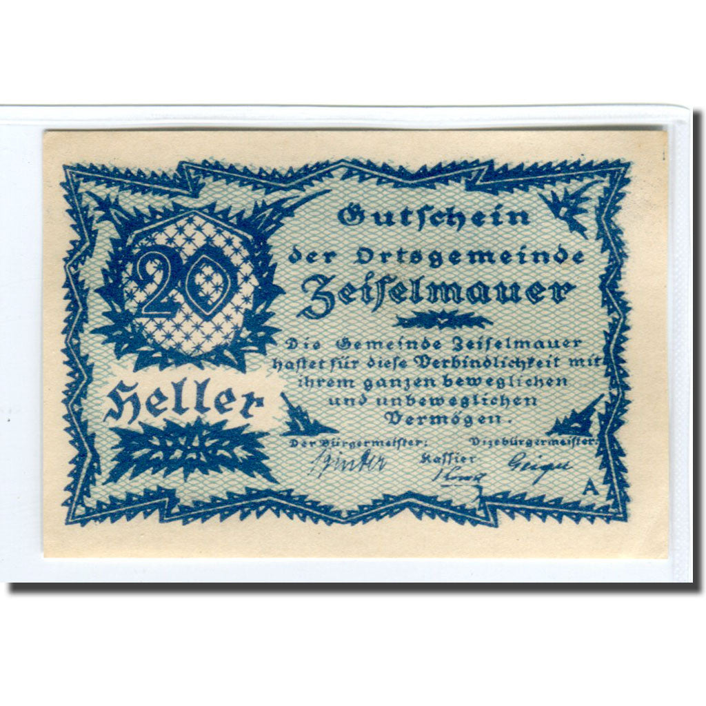 Billete, Austria, Zeiselmauer N.Ö. Ortsgemeinde, 20 Heller, Texte, 1920, SC