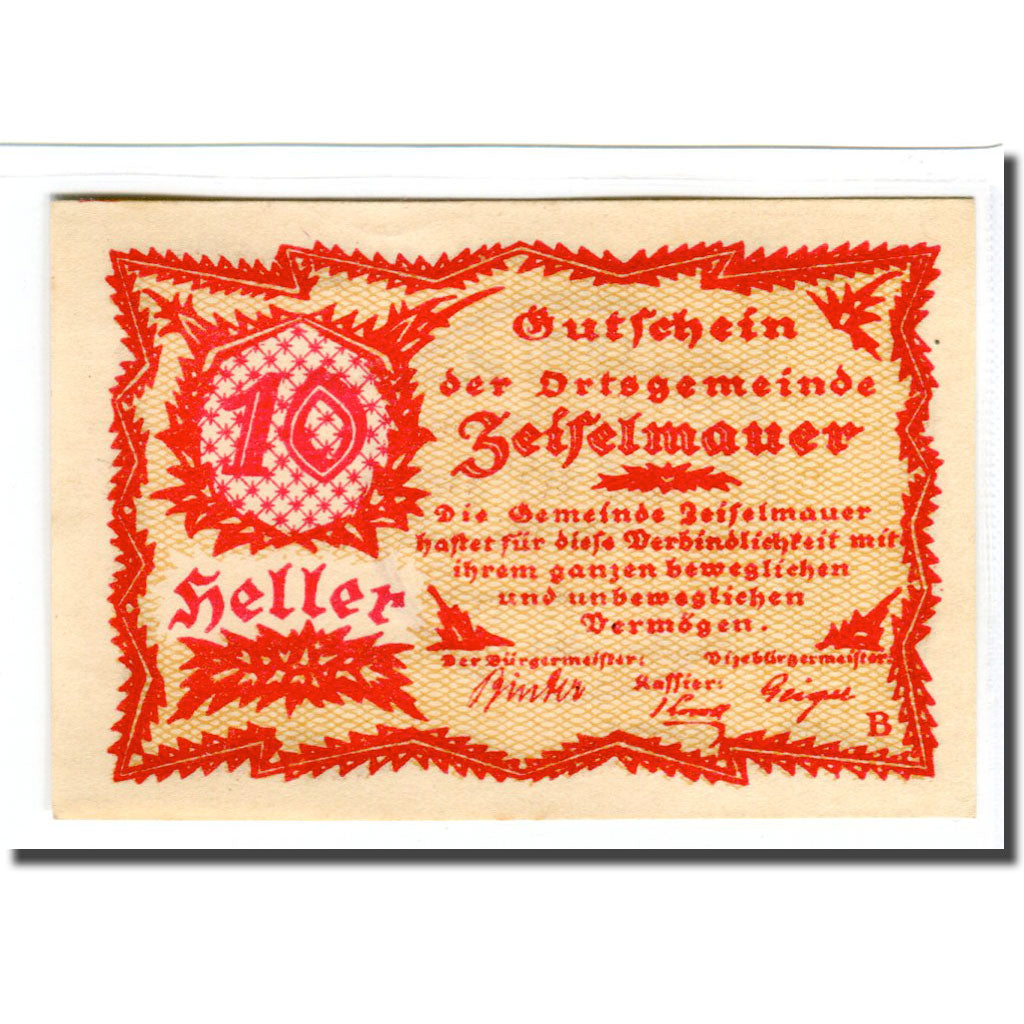 Banknote, Austria, Zeiselmauer N.Ö. Ortsgemeinde, 10 Heller, Texte 4, 1920