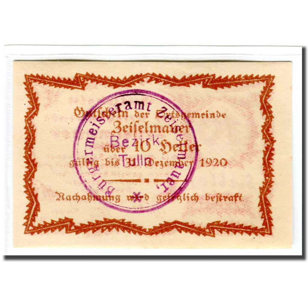 Banknote, Austria, Zeiselmauer N.Ö. Ortsgemeinde, 10 Heller, Texte 4, 1920