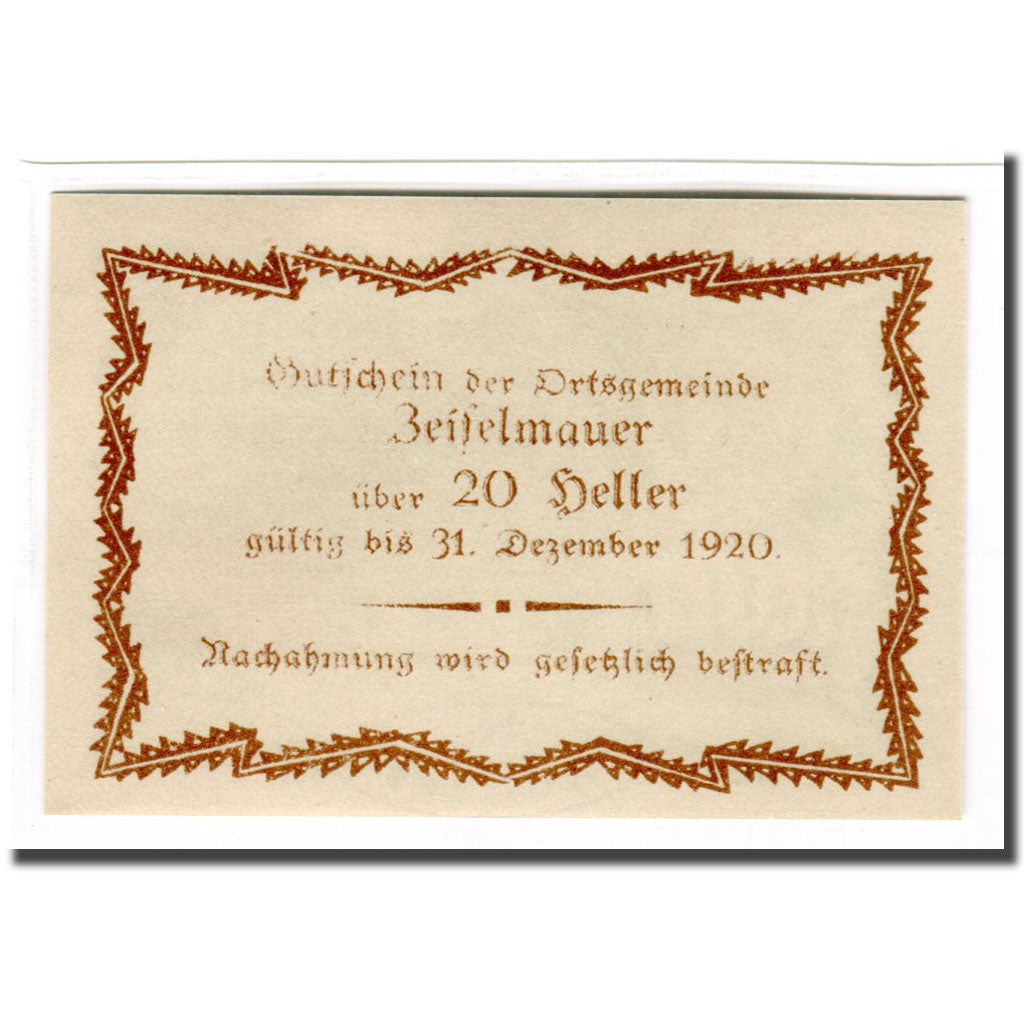 Billete, Austria, Zeiselmauer N.Ö. Ortsgemeinde, 20 Heller, Texte 6, 1920, SC