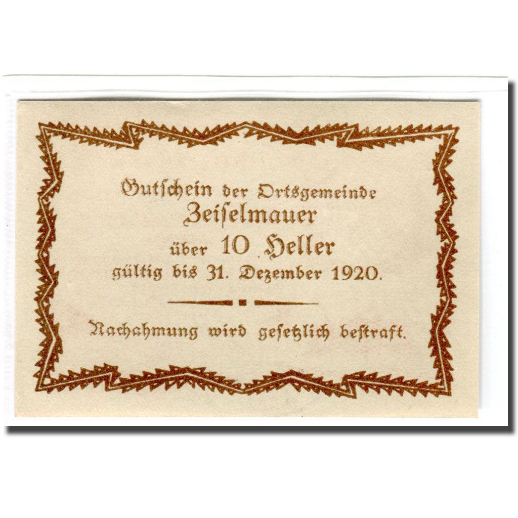 Biljet, Oostenrijk, Zeiselmauer N.Ö. Ortsgemeinde, 10 Heller, Texte 7, 1920