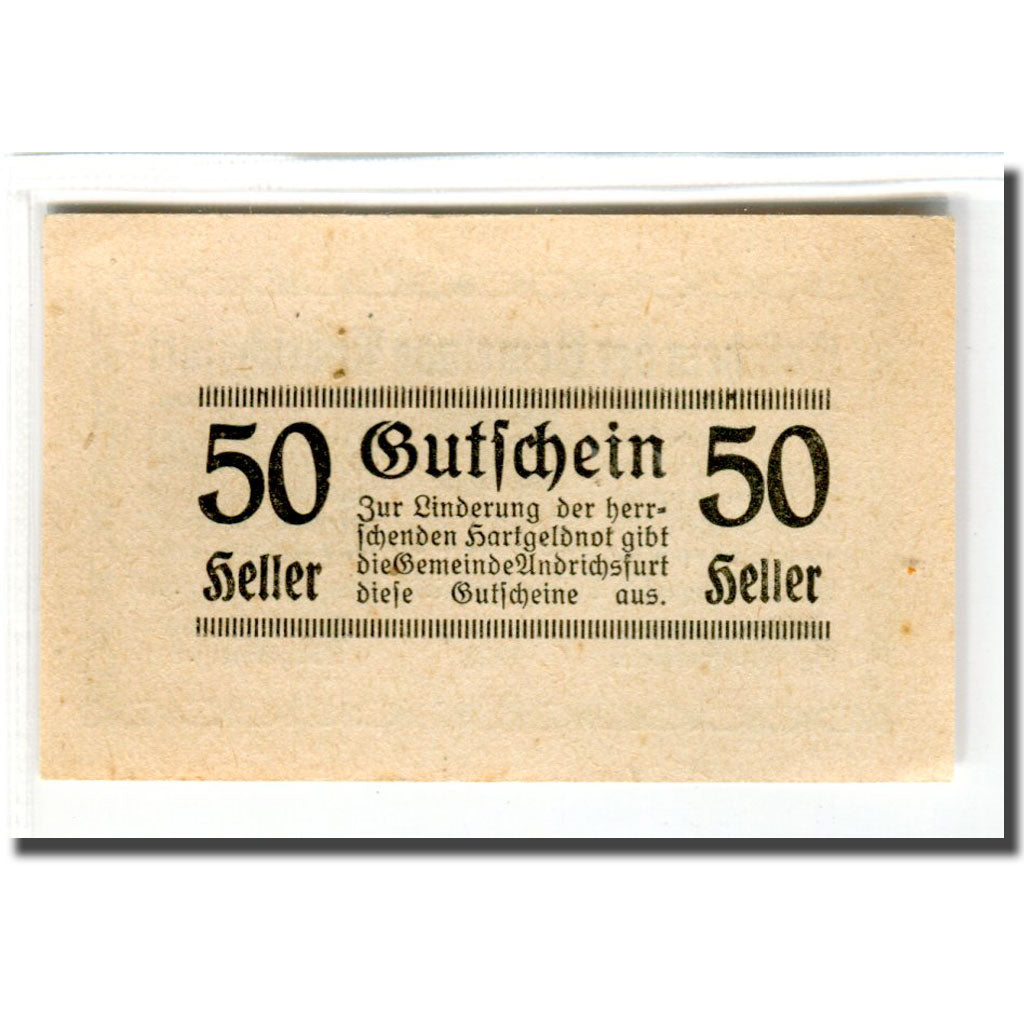Billete, Austria, Andrichsfurt, 50 Heller, valeur faciale 2, 1920, 1920-05-14