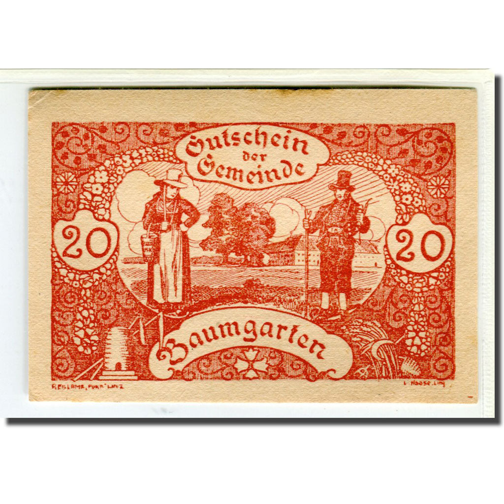 Nota, Áustria, Baumgarten, 20 Heller, texte 1, 1920, 1920-06-13, UNC(63)