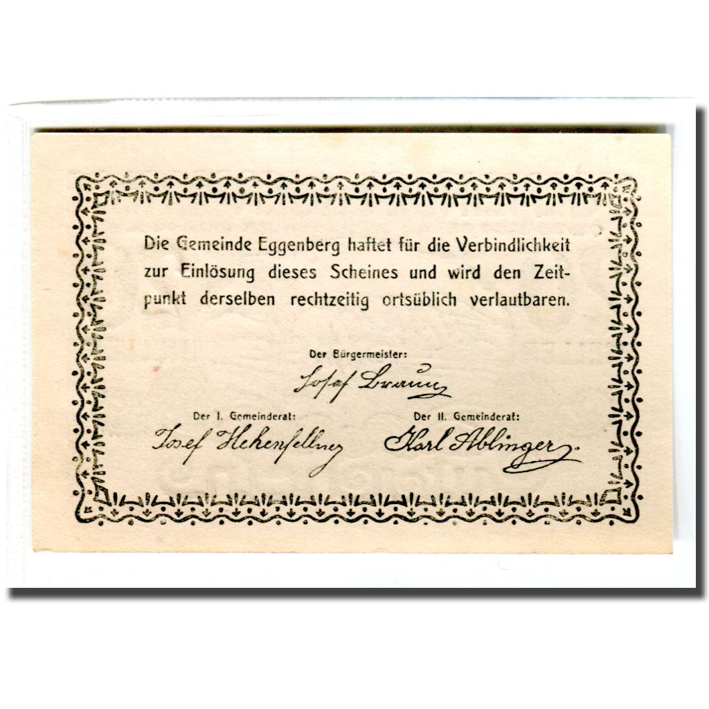 Banconote, Austria, Eggenberg O.Ö. Gemeinde, 20 Heller, Texte, SPL, Mehl:161
