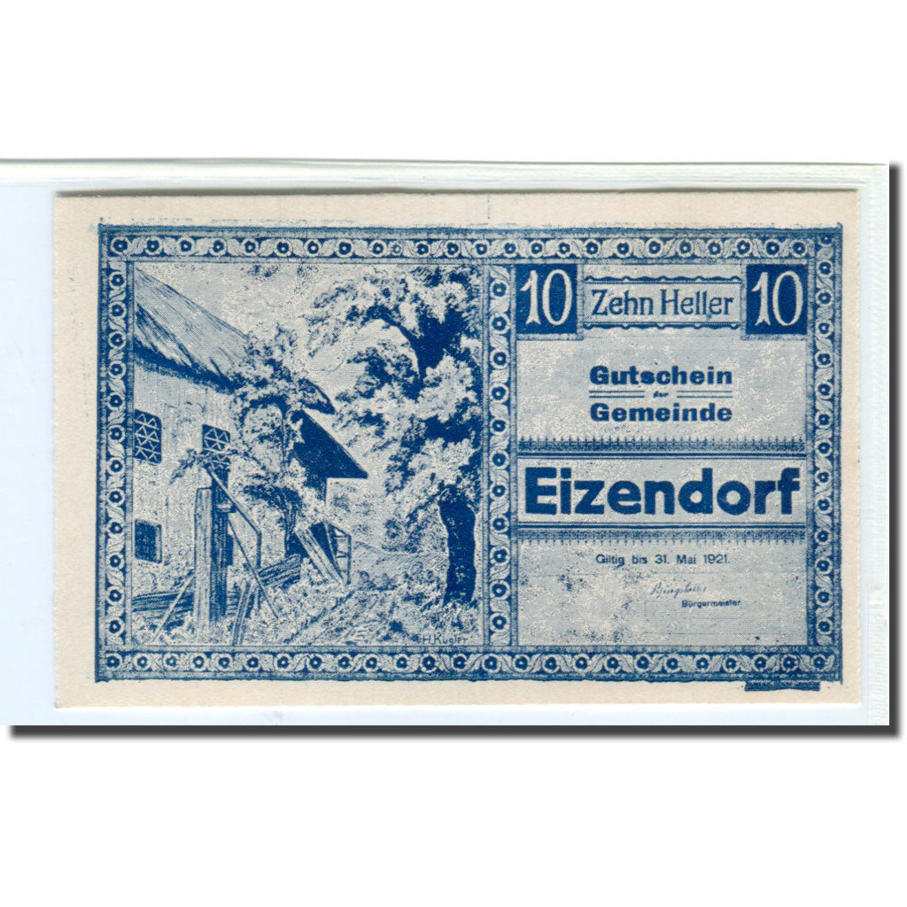 Nota, Áustria, Eizendorf, 10 Heller, N.D, 1921, UNC(63), Mehl:170a