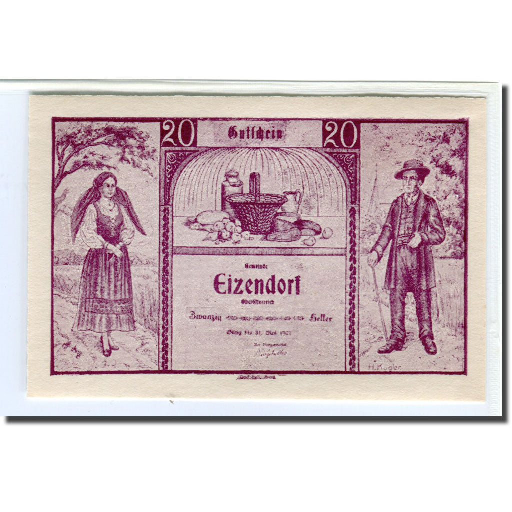 Banknote, Austria, Eizendorf, 20 Heller, N.D, 1921, UNC(63), Mehl:170a