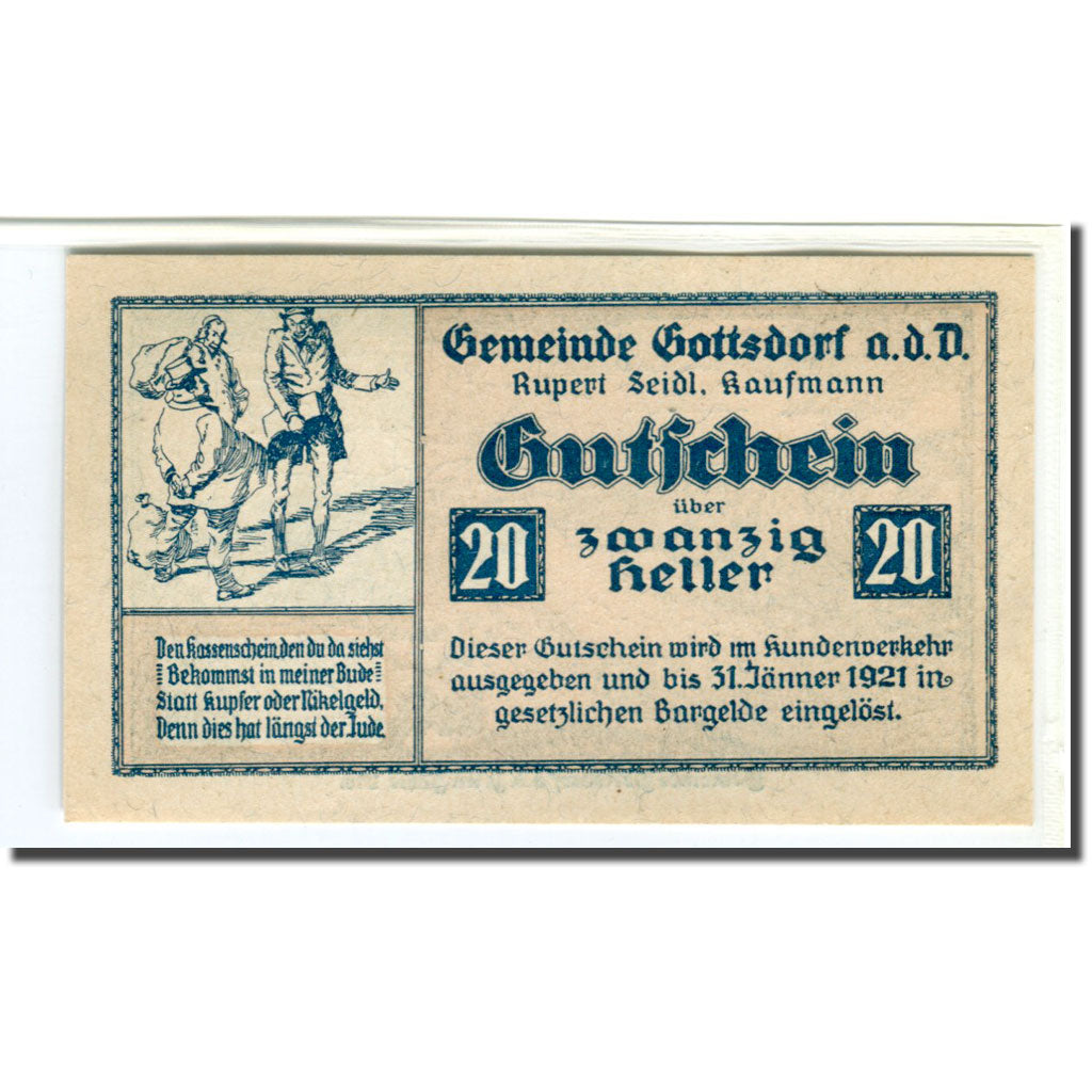 Banconote, Austria, Gottsdorf a.d. Donau N.Ö. Prv. Rupert Seidl Kaufmann, 20