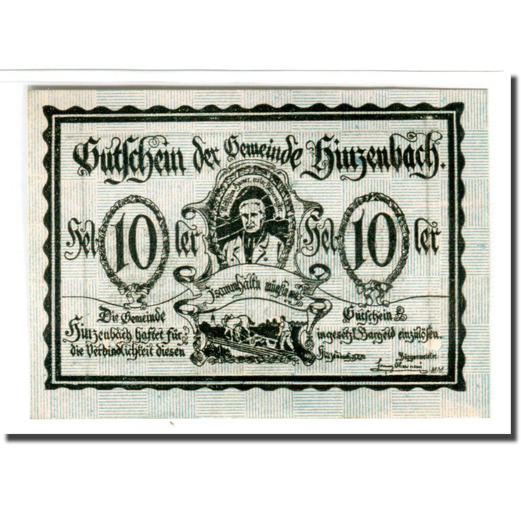 Banknot, Austria, Hinzenbach O.Ö. Gemeinde, 10 Heller, Texte, 1920, 1920-05-25