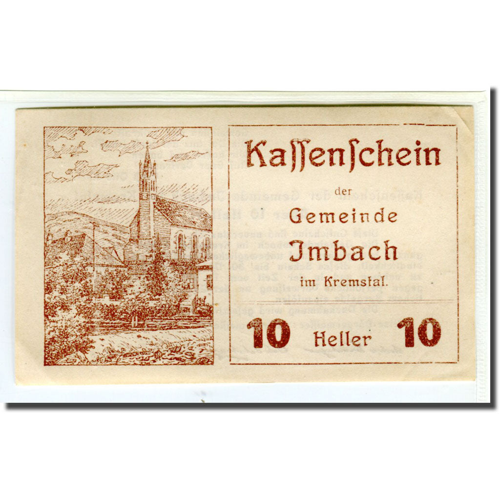 Banknote, Austria, Imbach N.Ö. Gemeinde, 10 Heller, Texte, 1920, UNC(63)