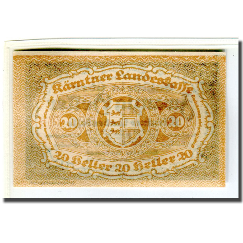 Banknote, Austria, Kärntner Landeskasse Kärnten Land, 20 Heller, Blason, 1920