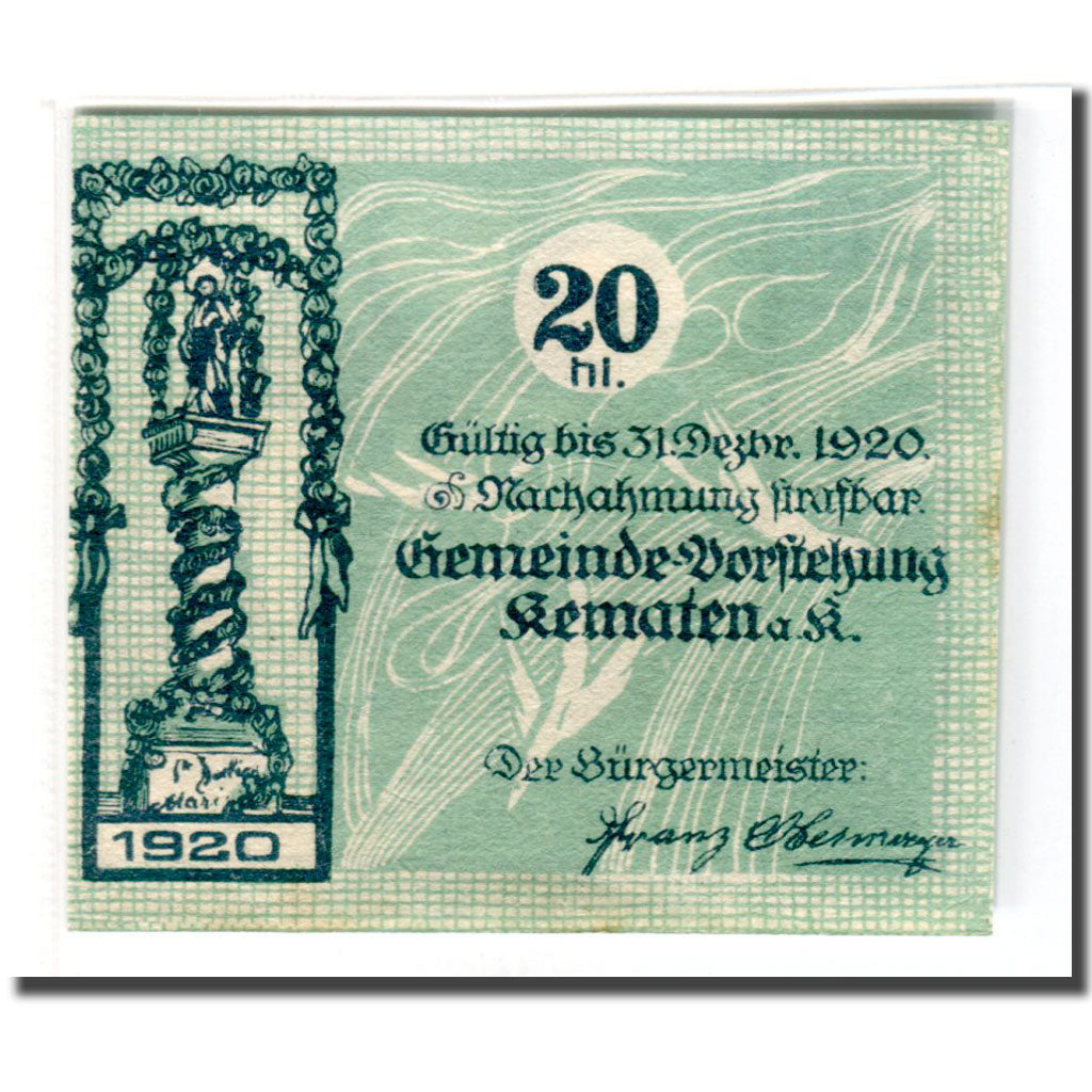 Billet, Autriche, Kematen an der Krems, 20 Heller, personnage 1, 1920, SPL