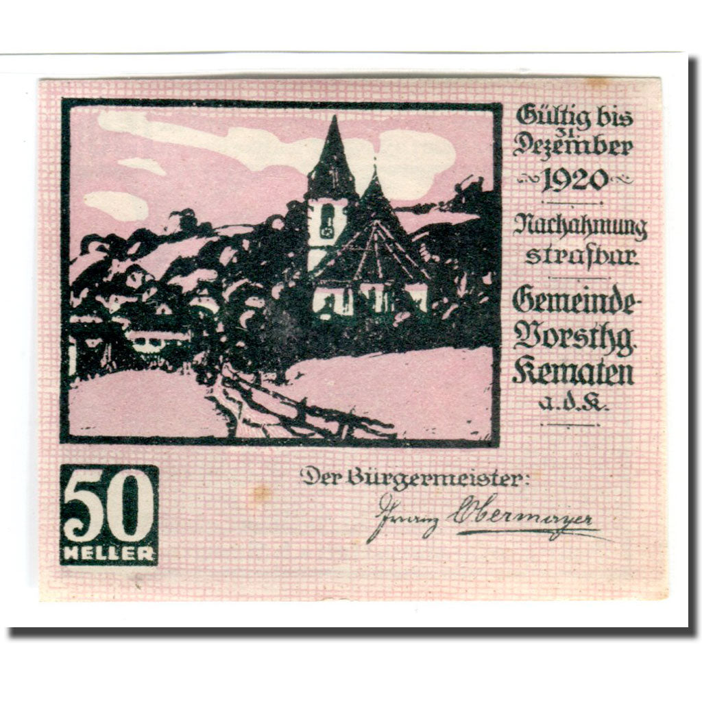 Geldschein, Österreich, Kematen an der Krems, 50 Heller, personnage 2, 1920