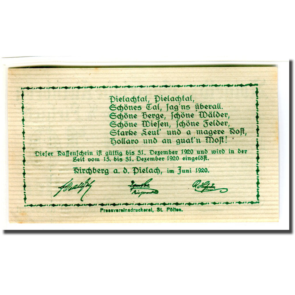 Banknote, Austria, Kirchberg, 10 Heller, Texte, 1920, UNC(63), Mehl:442b