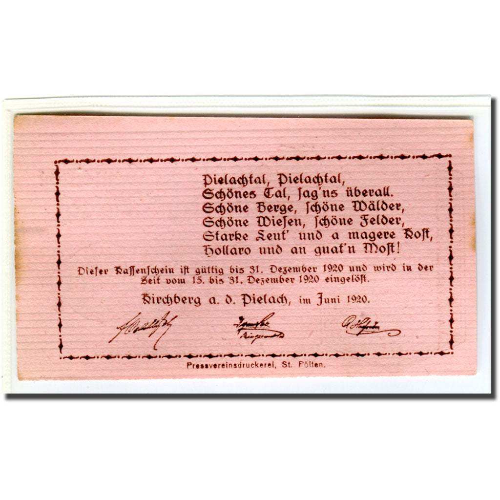 Banknote, Austria, Kirchberg, 20 Heller, texte 1, 1920, UNC(63), Mehl:442b