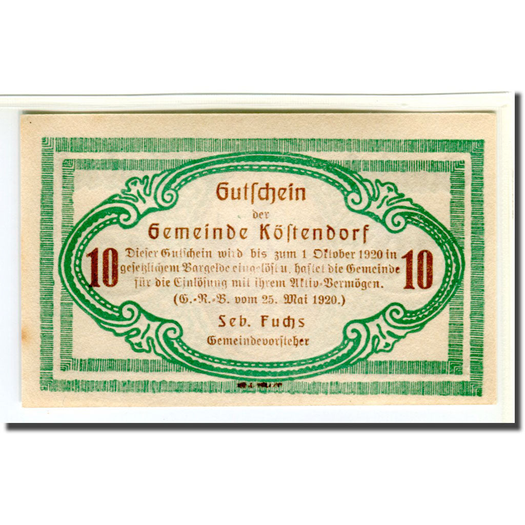 Biljet, Oostenrijk, Köstendorf Sbg. Gemeinde, 10 Heller, paysage, 1920