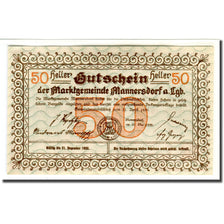 Nota, Áustria, Mannersdorf N.Ö. Marktgemeinde, 50 Heller, paysage 3, 1920