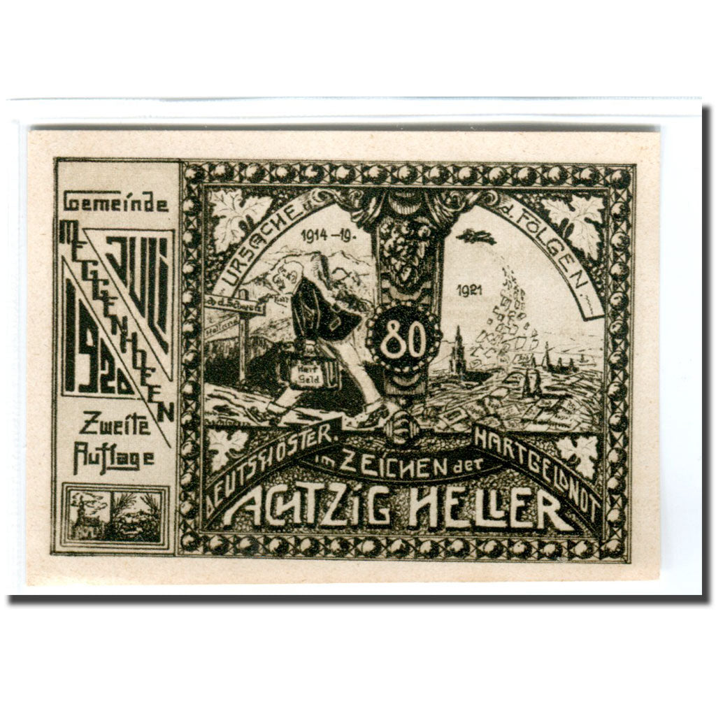 Banconote, Austria, Meggenhofen, 80 Heller, personnage, SPL, Mehl:603IIb