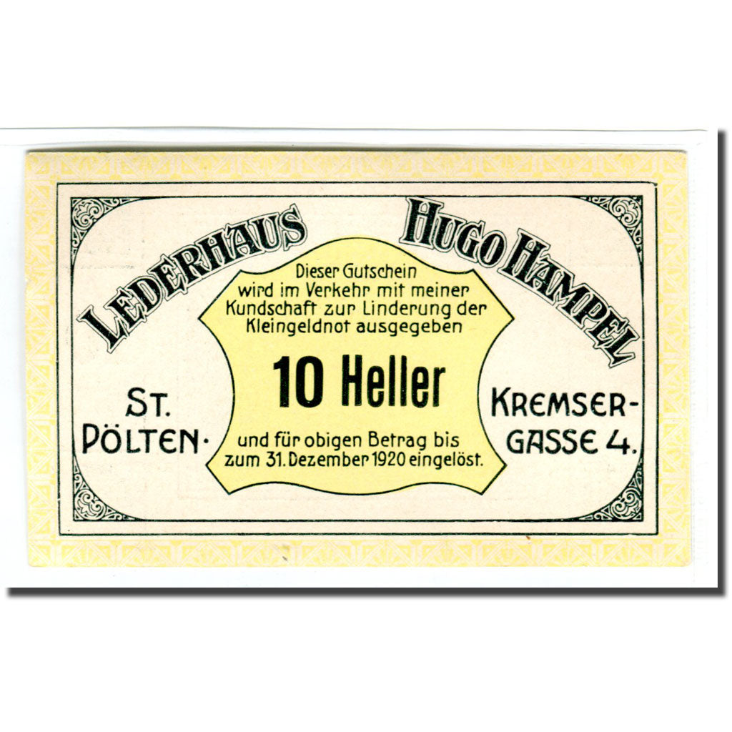Banknote, Austria, Sankt Polten, 10 Heller, Vitrine, 1920, 1920-08-31, UNC(63)
