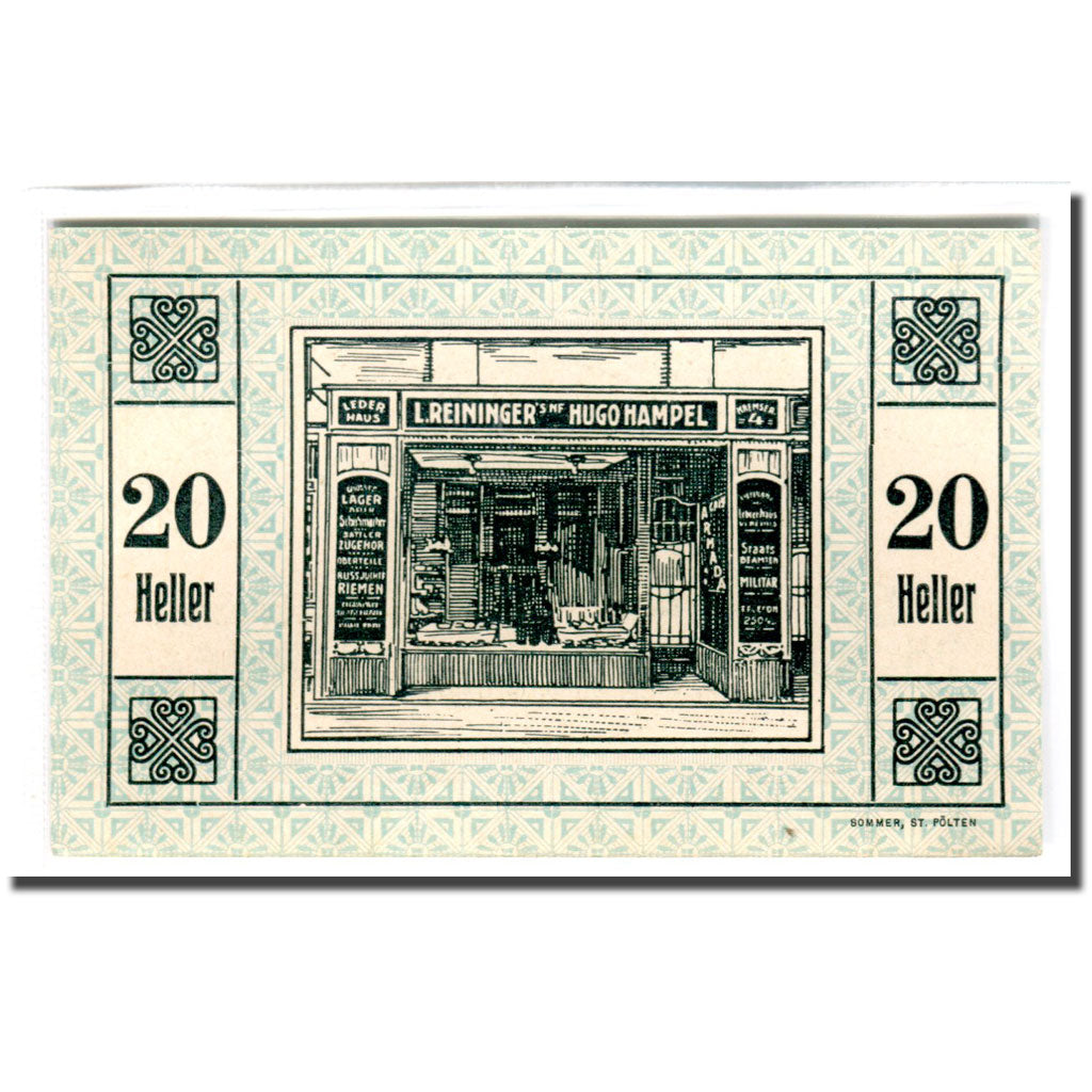 Banknote, Austria, Sankt Polten, 20 Heller, Vitrine 1, 1920, 1920-08-31
