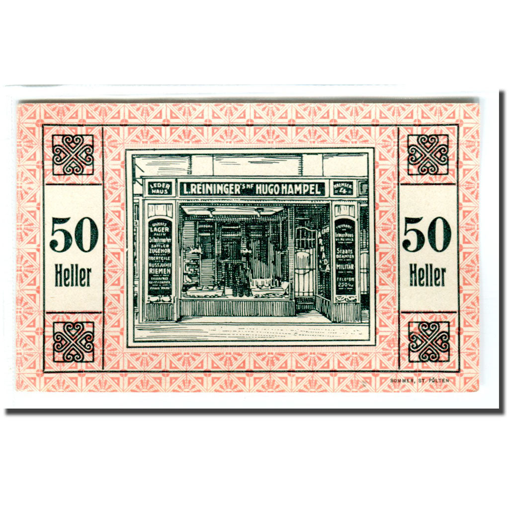 Banknote, Austria, Sankt Polten, 50 Heller, Vitrine 2, 1920, 1920-08-31