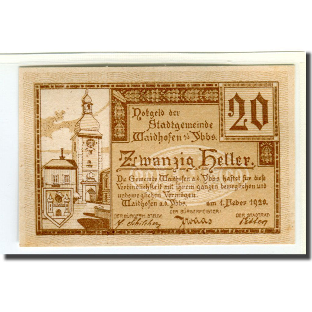 Banknote, Austria, Waidhofen an der Ybbs, 20 Heller, Texte, 1920, 1920-02-01