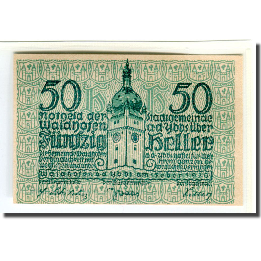 Banknote, Austria, Waidhofen an der Ybbs, 50 Heller, texte 1, 1920, 1920-02-01