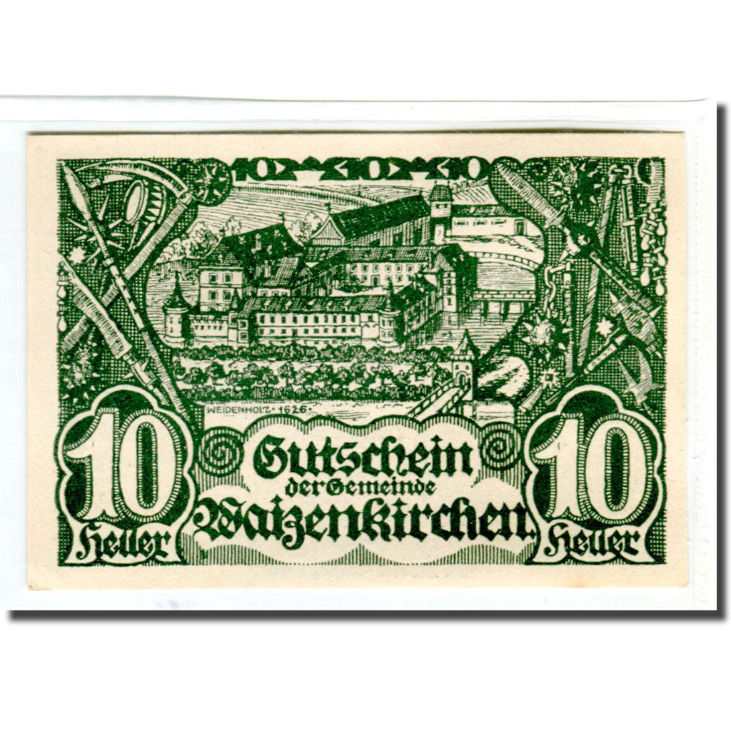 Nota, Áustria, Waizenkirchen, 10 Heller, Texte 3, 1920, 1920-04-21, UNC(63)