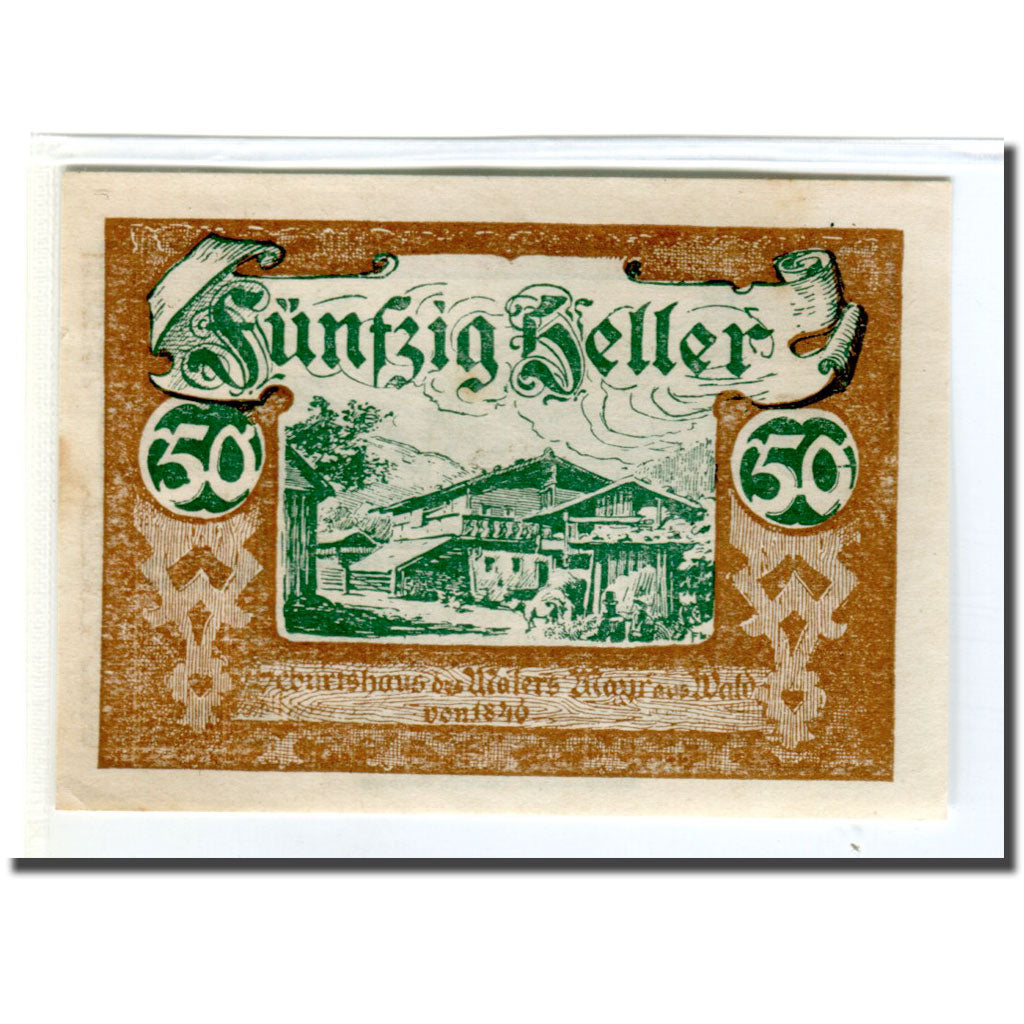 Banknote, Austria, Wald im Pinzgau Sbg. Gemeinde, 50 Heller, batiment 1, 1920
