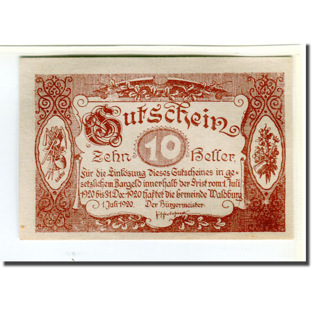 Banknote, Austria, Waldburg O.Ö. Gemeinde, 10 Heller, paysage, 1920