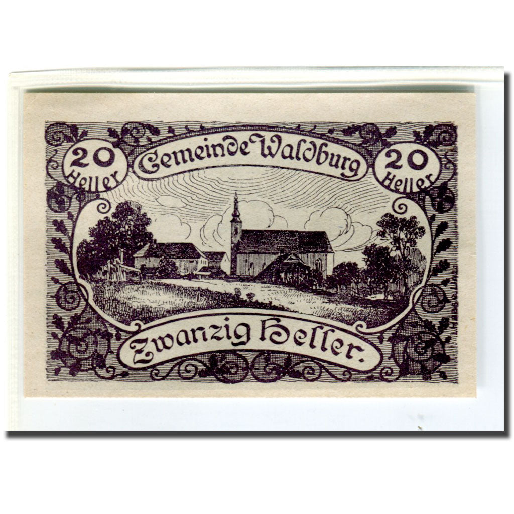 Nota, Áustria, Waldburg O.Ö. Gemeinde, 20 Heller, paysage 1, 1920, 1920-07-01