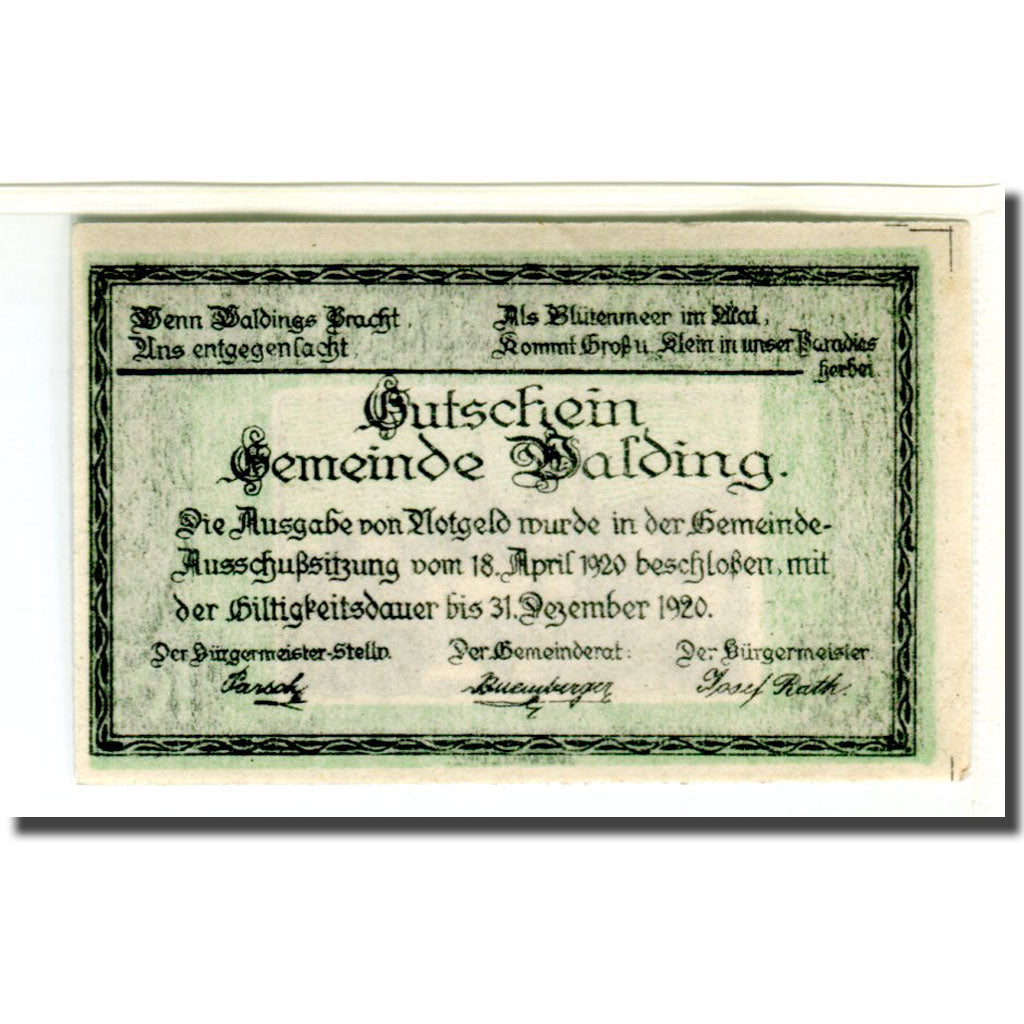 Banknote, Austria, Walding, 10 Heller, paysage, 1920, 1920-04-18, UNC(63)