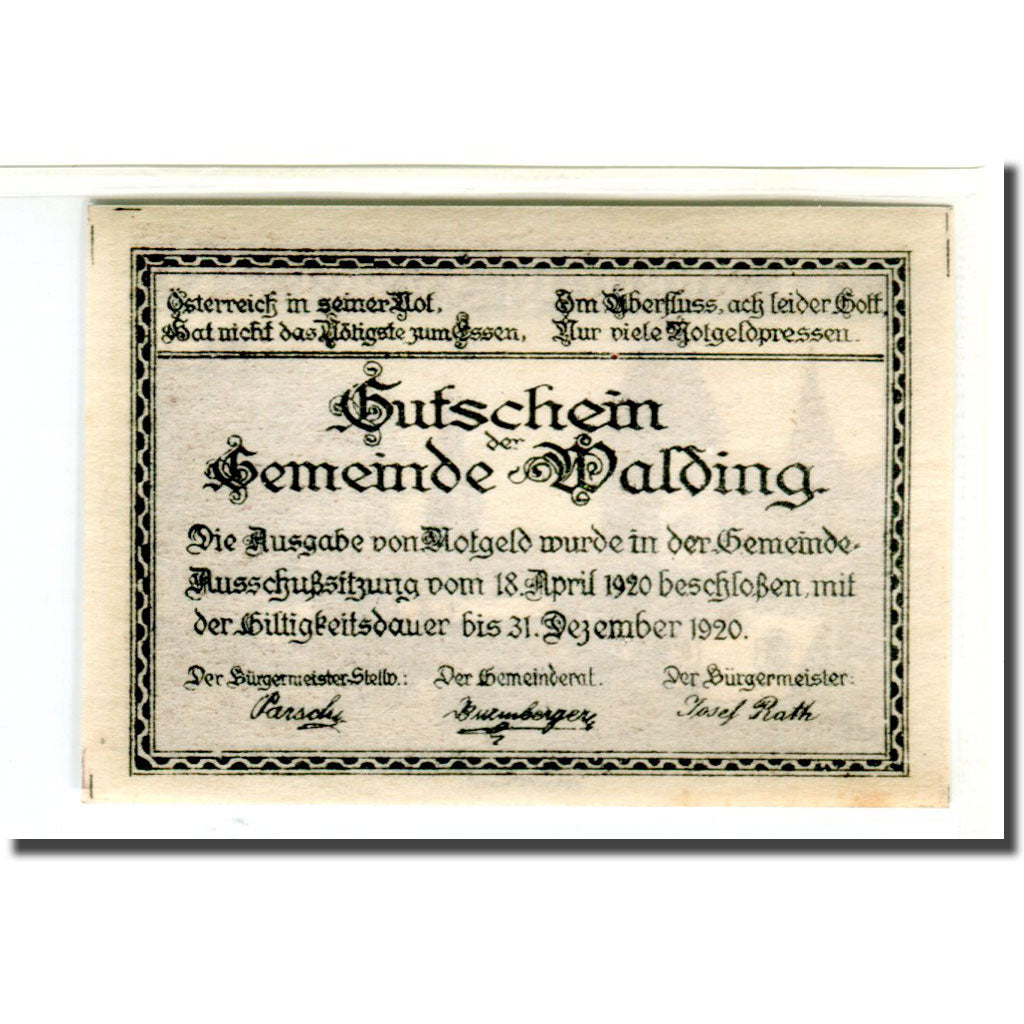 Banknote, Austria, Walding, 20 Heller, paysage 1, 1920, 1920-04-18, UNC(63)