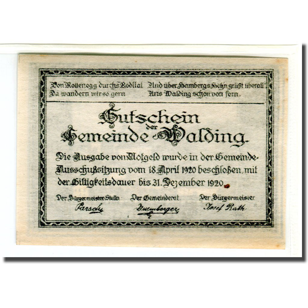 Banknote, Austria, Walding, 50 Heller, paysage 2, 1920, 1920-04-18, UNC(63)