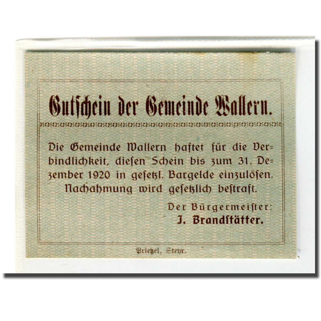 Banknote, Austria, Wallern O.Ö. Gemeinde, 10 Heller, Texte, 1920, UNC(63)