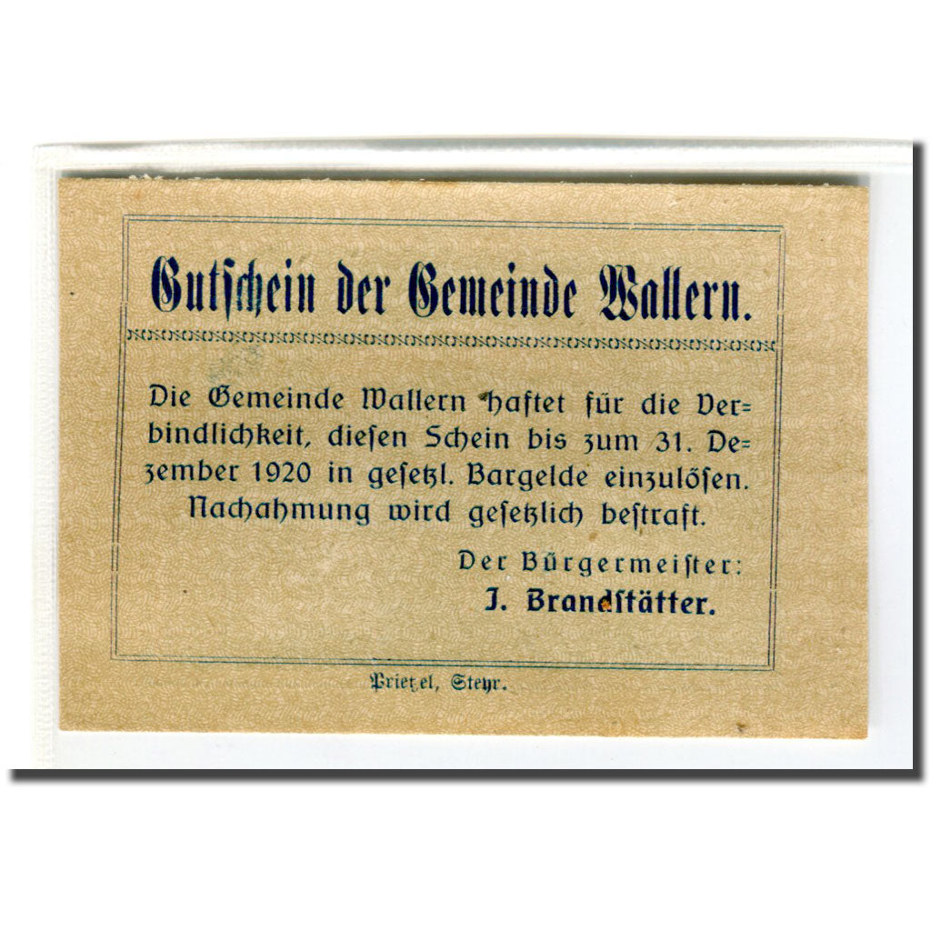 Banknote, Austria, Wallern O.Ö. Gemeinde, 20 Heller, texte 1, 1920, UNC(63)