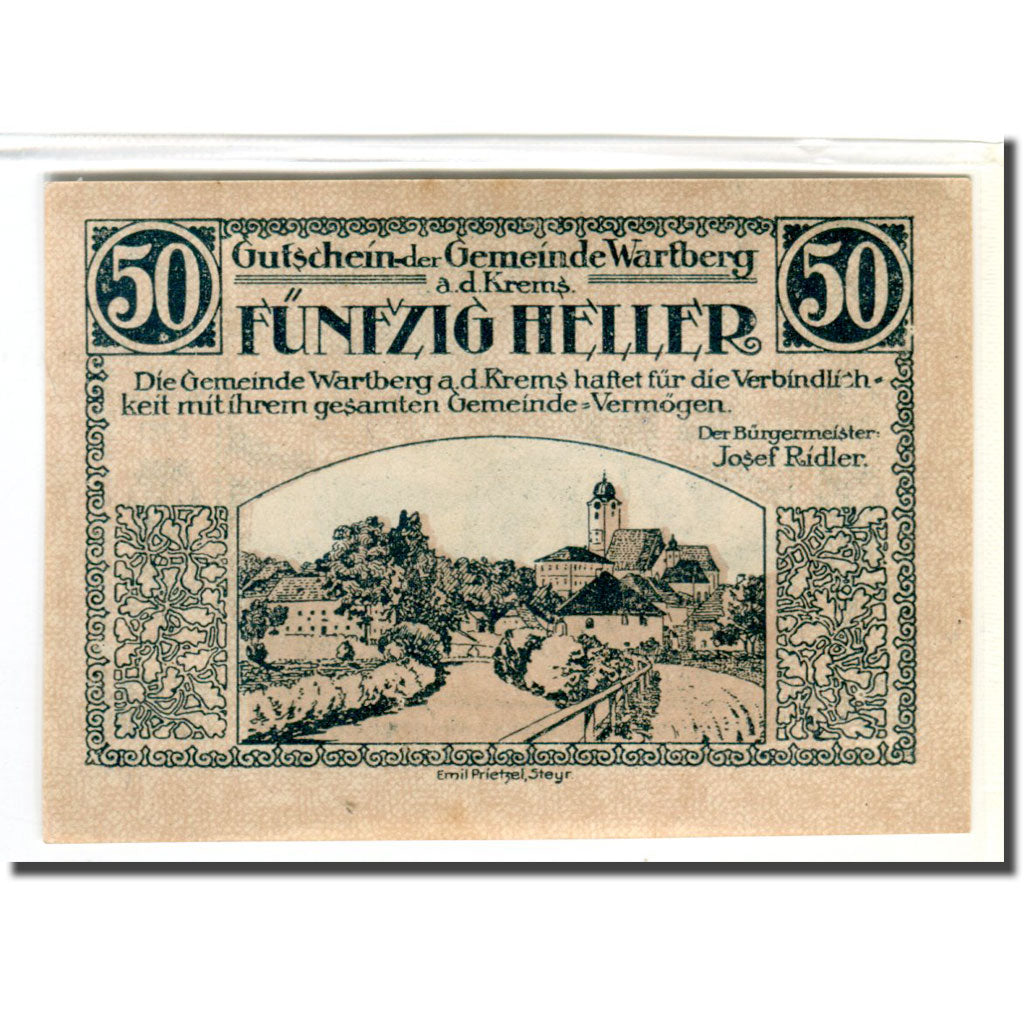 Banknote, Austria, Wartberg, 50 Heller, batiment 3, 1921, UNC(63), Mehl:1141a