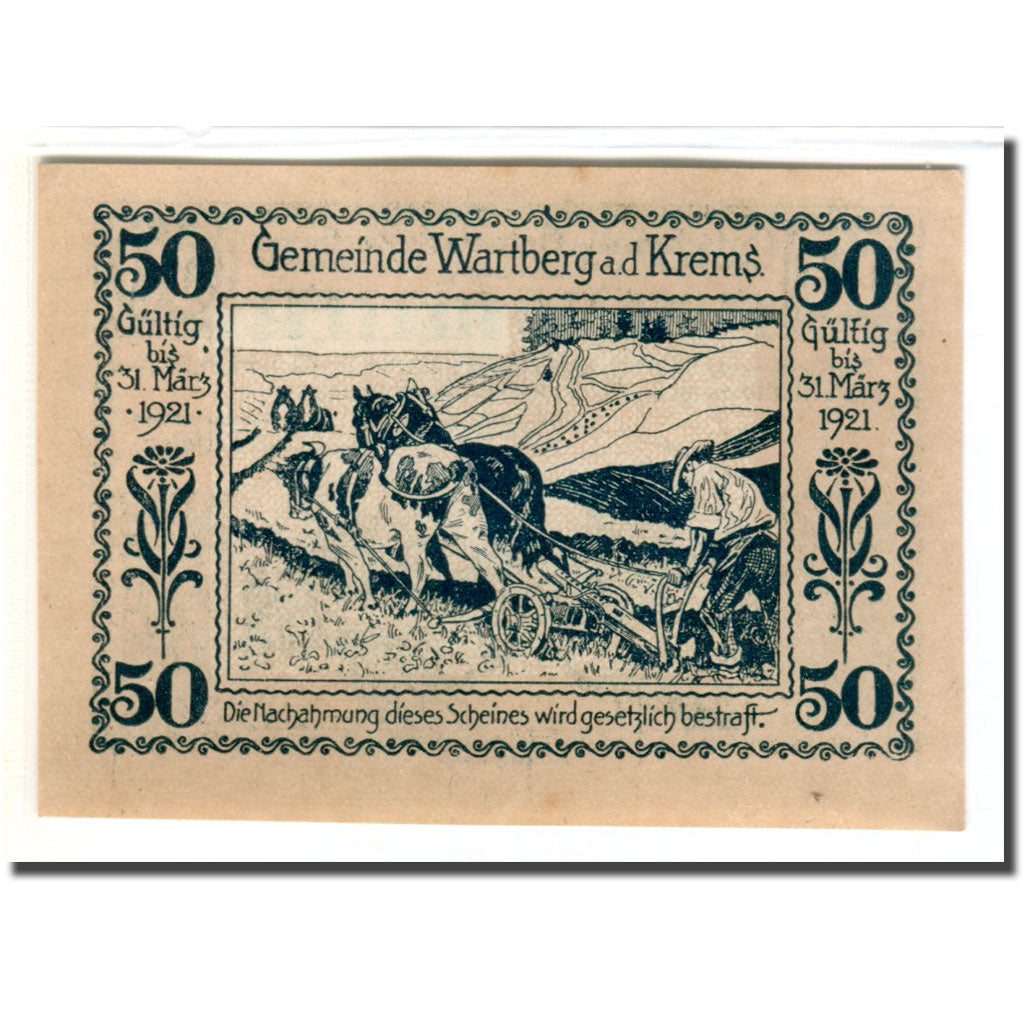 Banknote, Austria, Wartberg, 50 Heller, batiment 3, 1921, UNC(63), Mehl:1141a