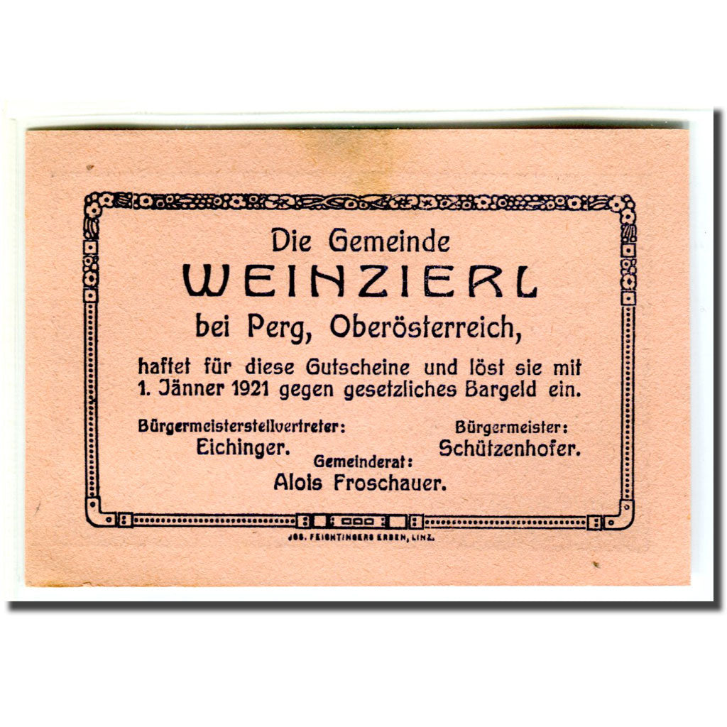 Banknote, Austria, Weinzierl bei Perg O.Ö. Gemeinde, 30 Heller, texte 1, 1920
