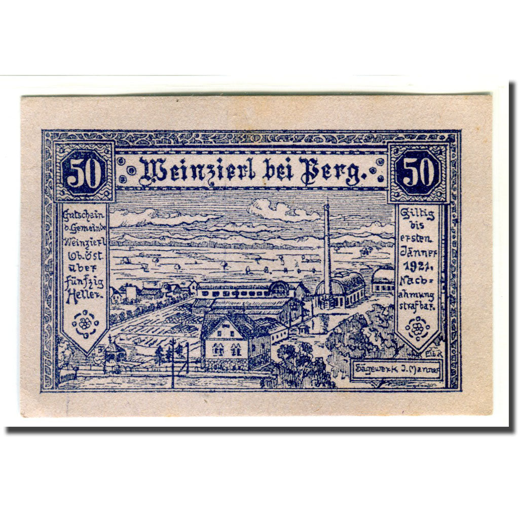 Banknote, Austria, Weinzierl bei Perg O.Ö. Gemeinde, 50 Heller, Texte 2, 1920